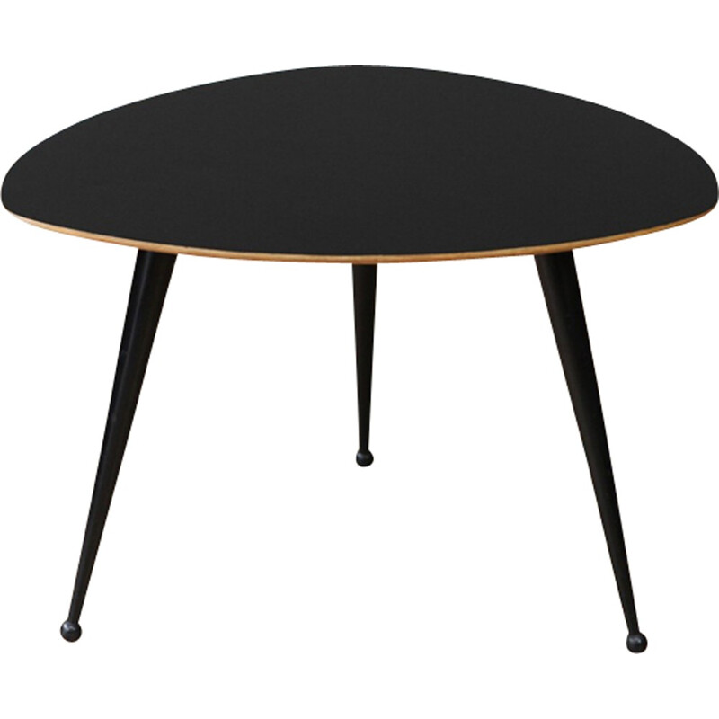 Vintage black lacquered coffee table wit tripod legs - 1960s 