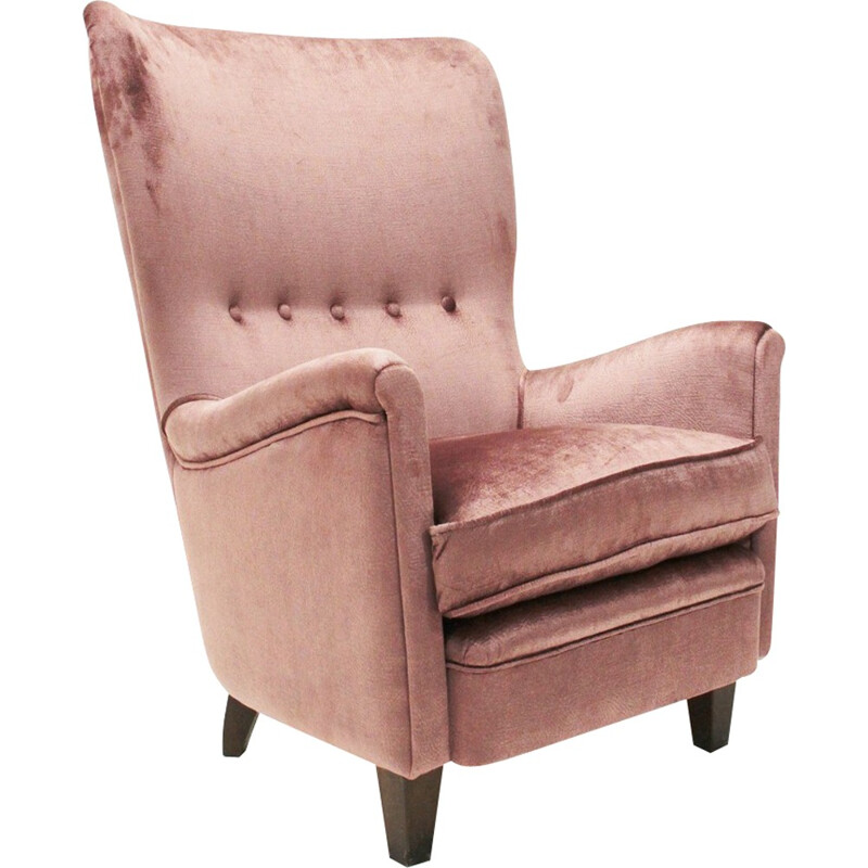 Fauteuil italien vintage en velours rose - 1950