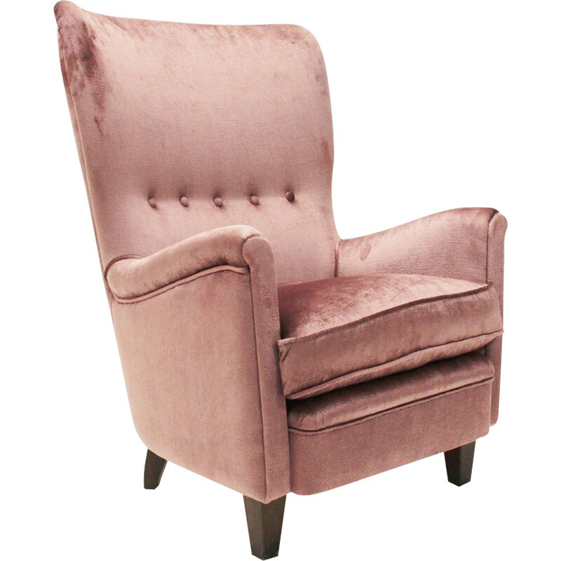 Italienischer Vintage-Sessel mit rosa Samtbezug - 1950