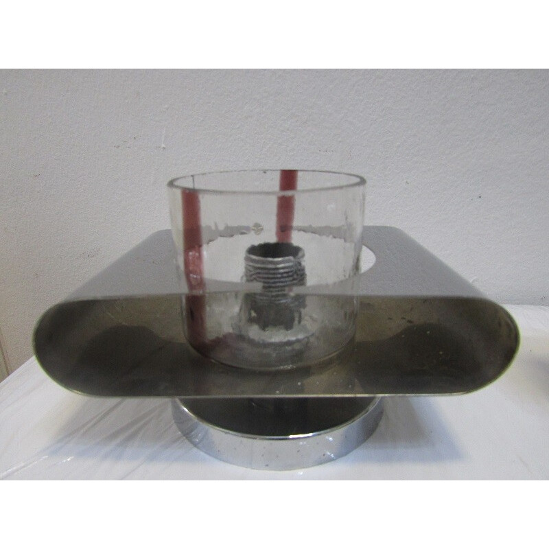 Juego de 3 apliques vintage de acero y cristal de Murano, 1970