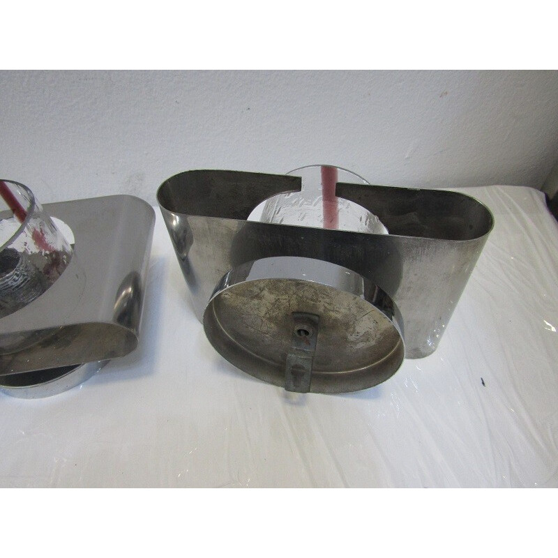 Conjunto de 3 arandelas de aço e vidro vintage de Murano, 1970