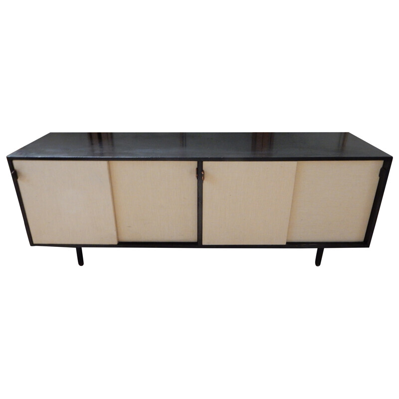 Sideboard in wood, raphia, leather and metal, Florence KNOLL - 1960s