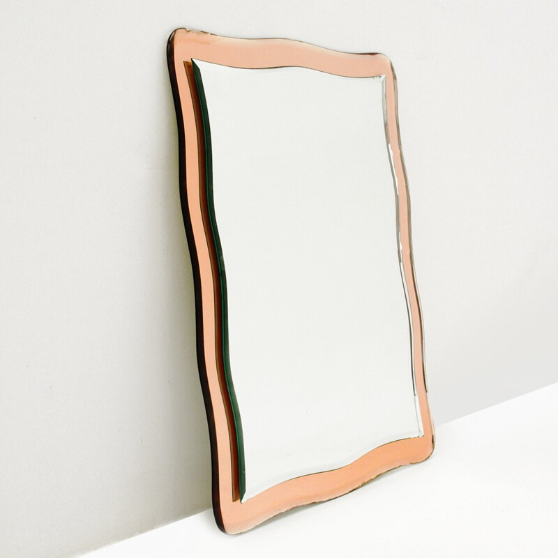 Vintage Italian wall mirror with pink mirror frame - 1970s