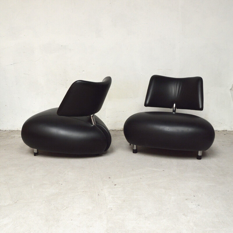 Vintage pair of "Pallone" leather armchairs for Leolux - 1980s