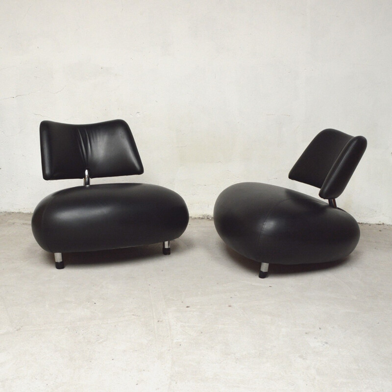 Vintage pair of "Pallone" leather armchairs for Leolux - 1980s