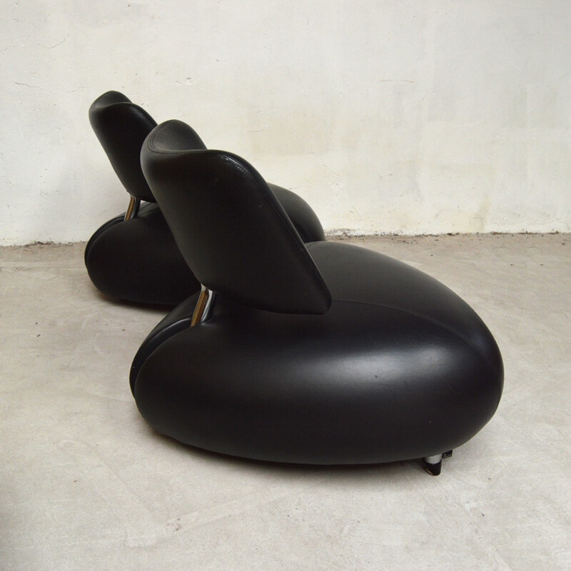 Paire de fauteuils vintage "Pallone" en cuir par Roy Scheemaker pour Leolux - 1980