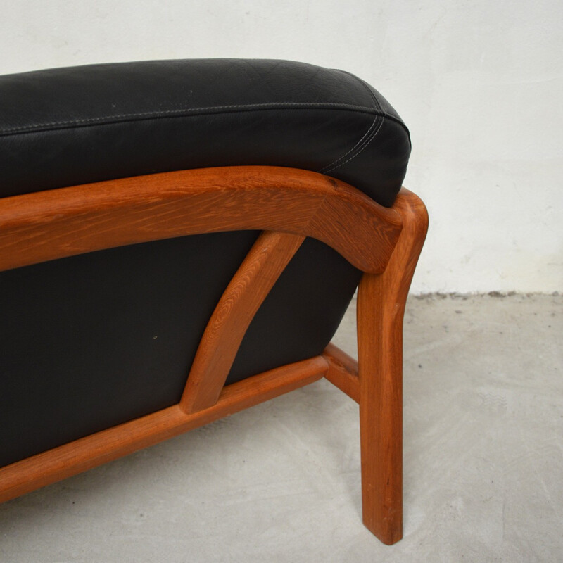 Canapé 2 places vintage en teck massif et cuir noir par Arne Wahl Iversen pour Komfort - 1960