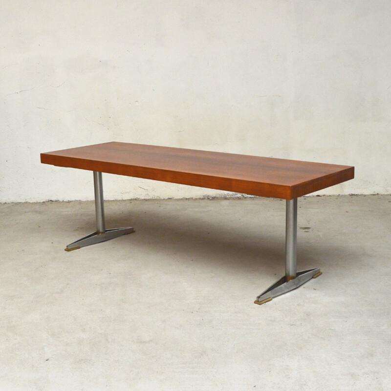 Extendable coffee table with chromed metal legs - 1960s