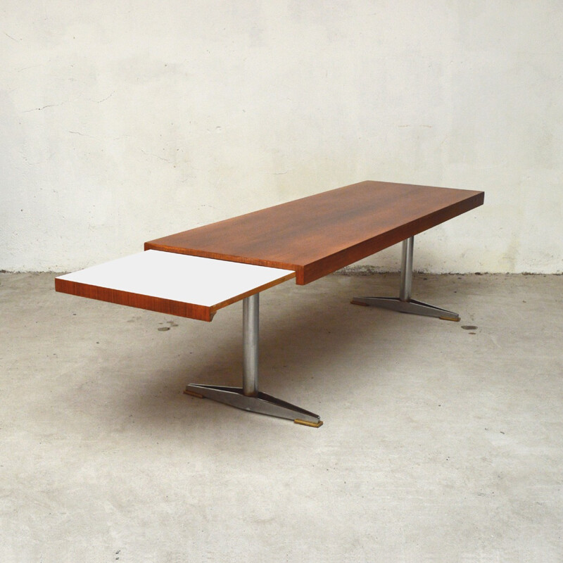 Extendable coffee table with chromed metal legs - 1960s