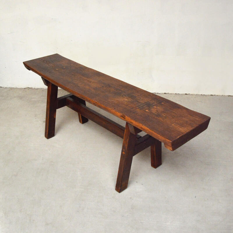 Vintage rustic solid wood work table - 1940s