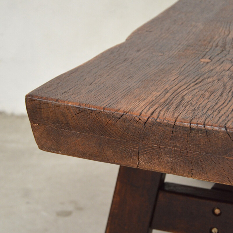 Vintage rustic solid wood work table - 1940s