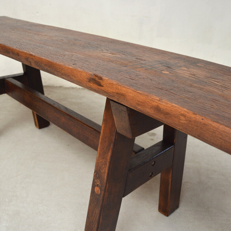 Vintage rustic solid wood work table - 1940s