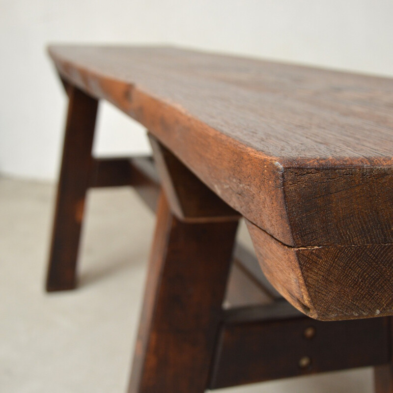 Vintage rustic solid wood work table - 1940s