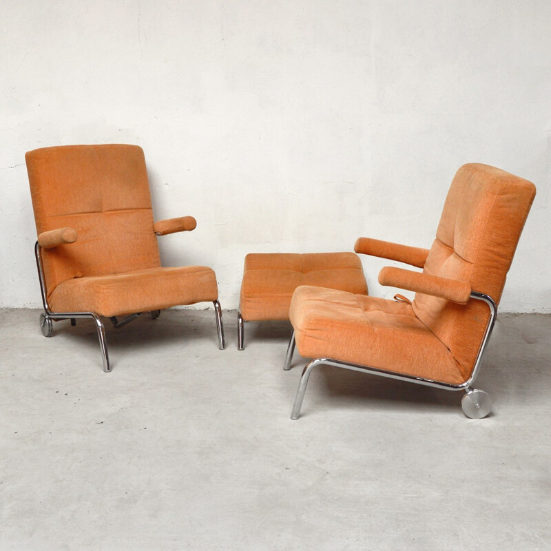 Ensemble de deux fauteuils relax et 1 ottoman par Brühl - 1980