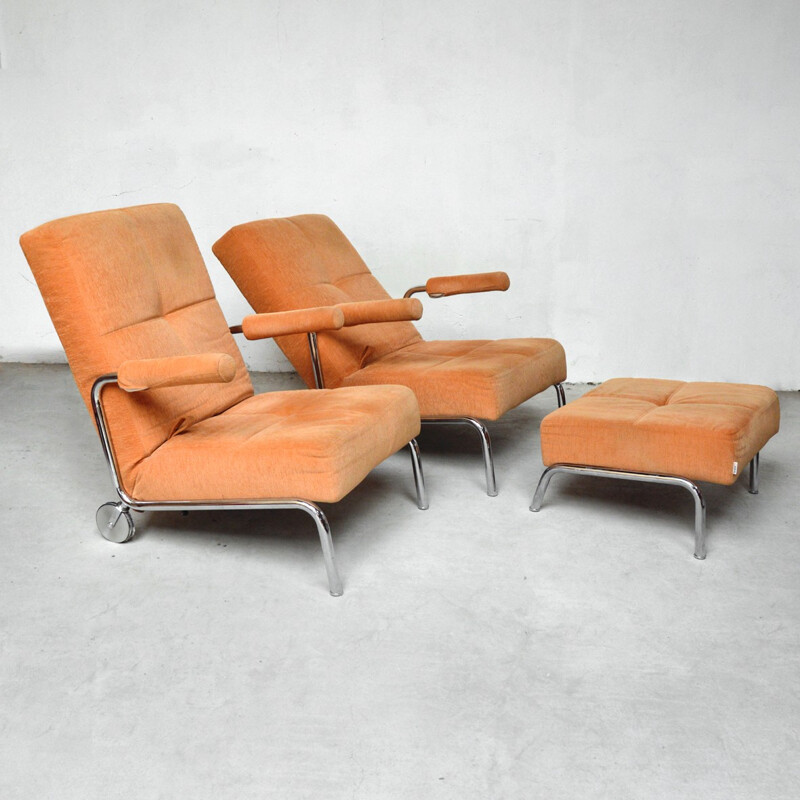 Ensemble de deux fauteuils relax et 1 ottoman par Brühl - 1980