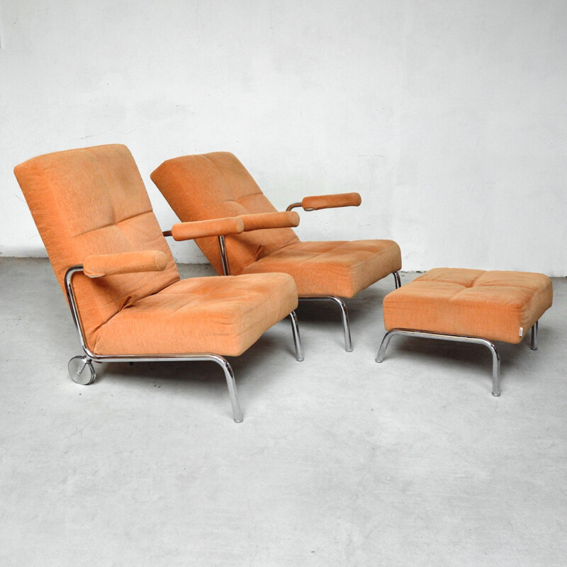 Set of 2 reclining chairs and 1 ottoman by Brühl - 1980s