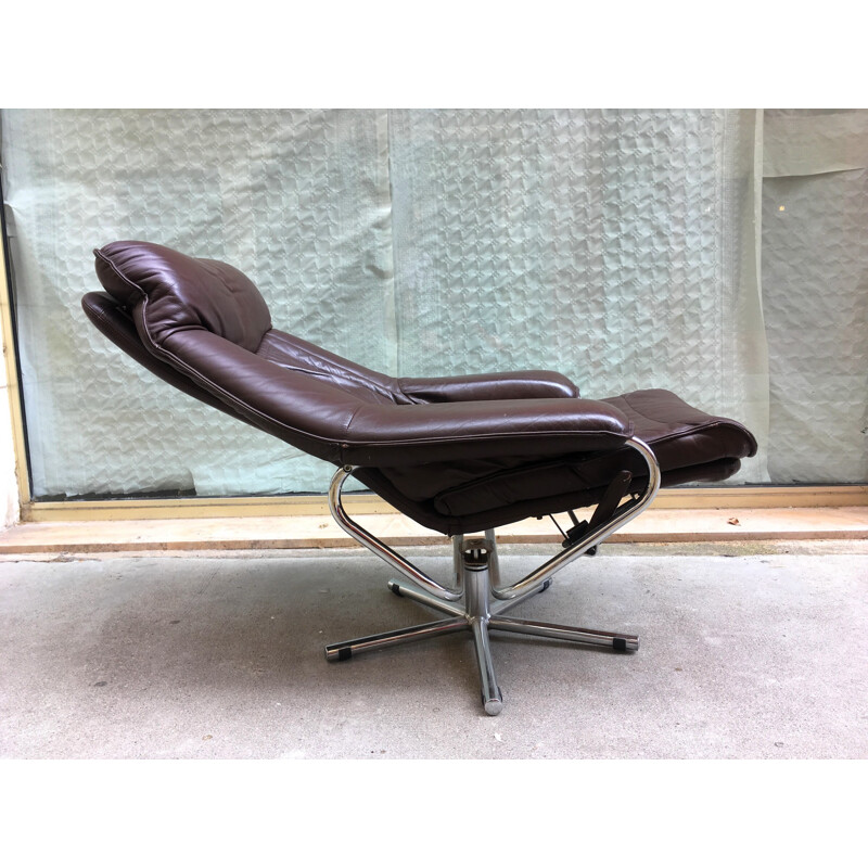 Scandinavian vintage leather armchair - 1960s