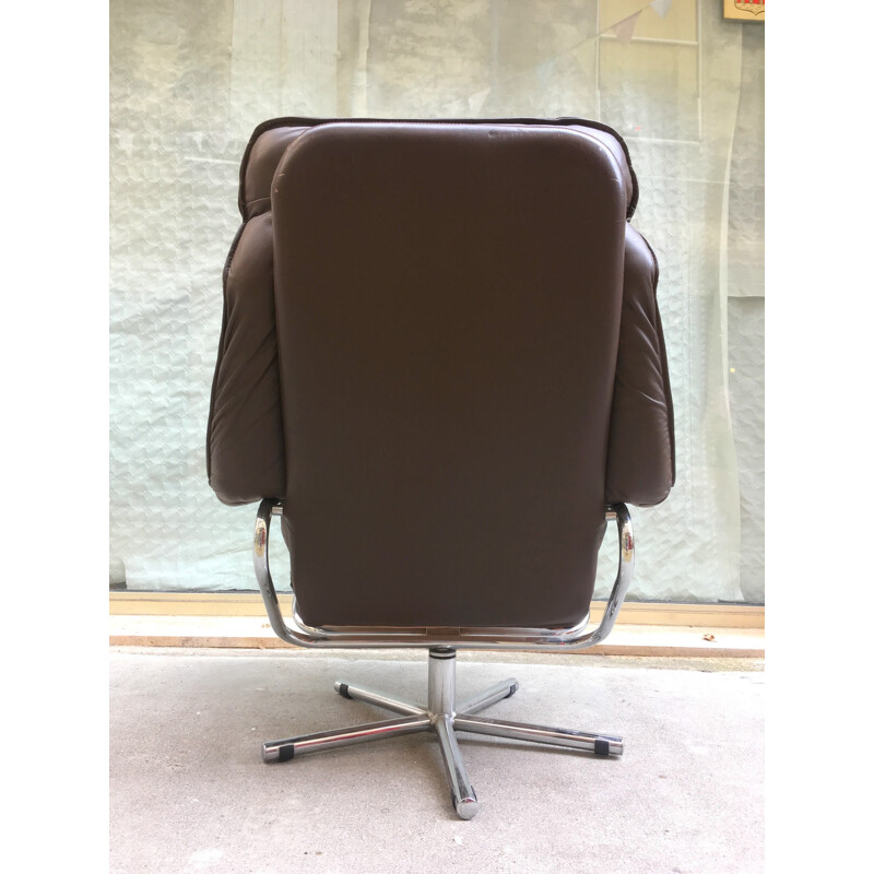 Fauteuil vintage scandinave en cuir - 1960