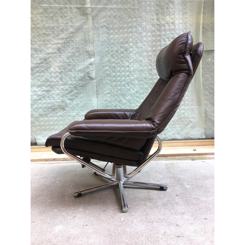 Scandinavian vintage leather armchair - 1960s