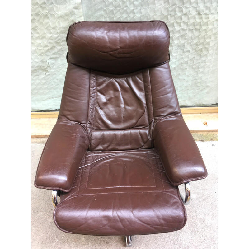 Scandinavian vintage leather armchair - 1960s