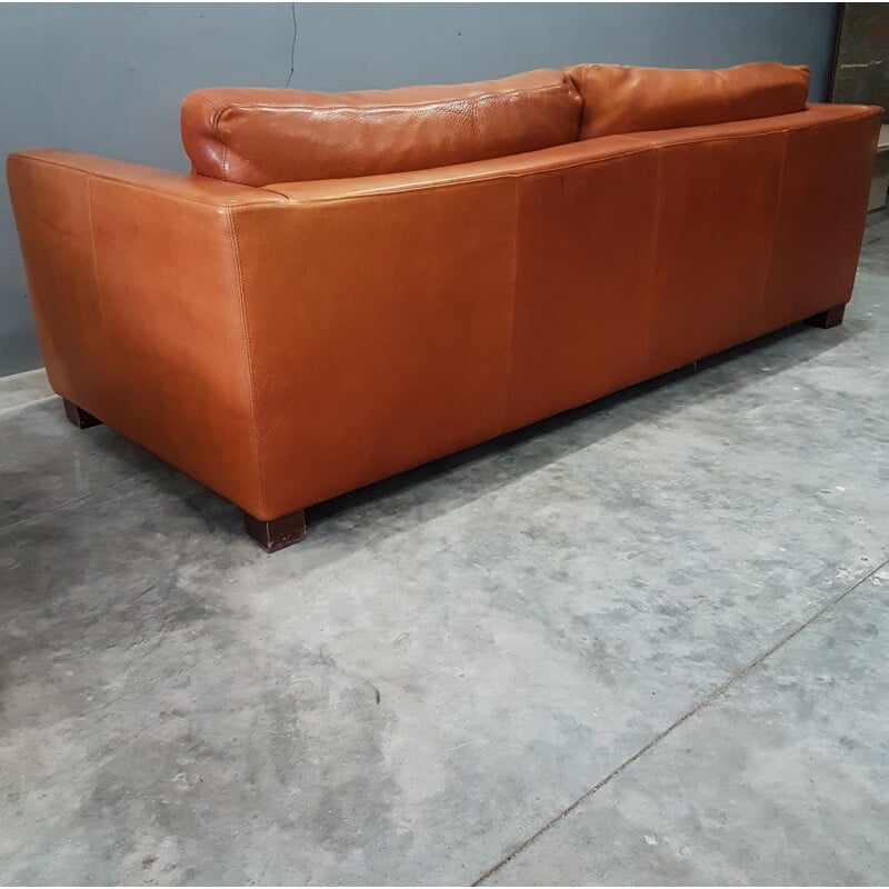 Vintage cognac leather 2 seat sofa by Molinari - 1990s