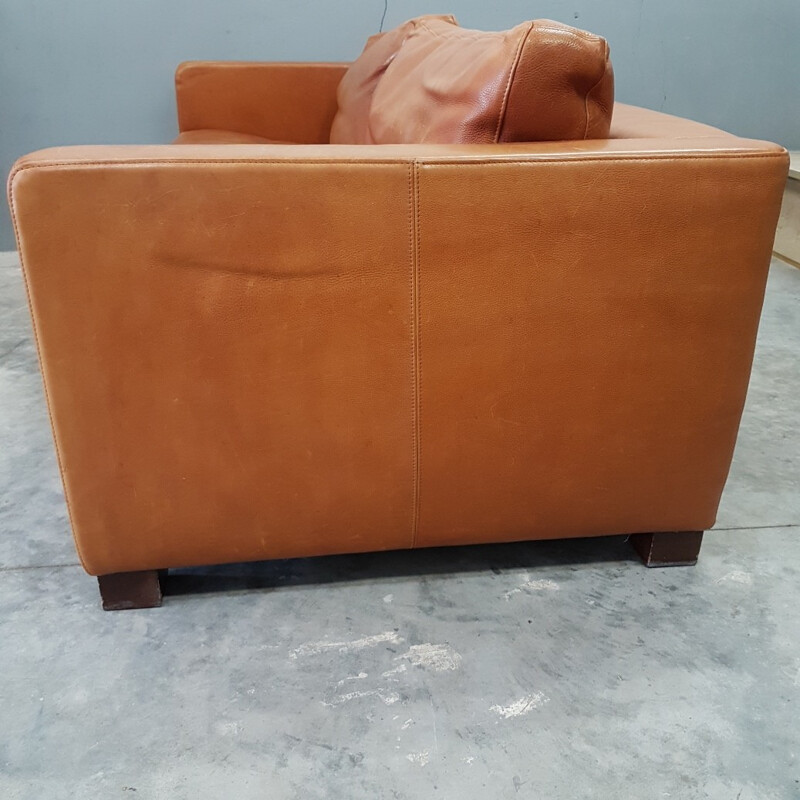 Vintage cognac leather 2 seat sofa by Molinari - 1990s