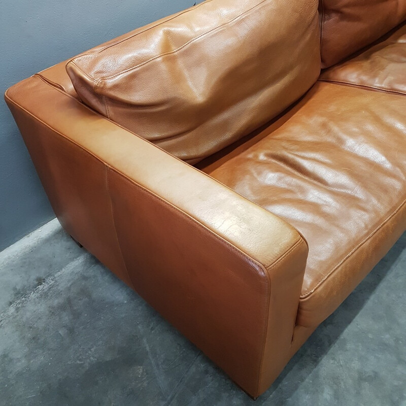 Vintage cognac leather 2 seat sofa by Molinari - 1990s