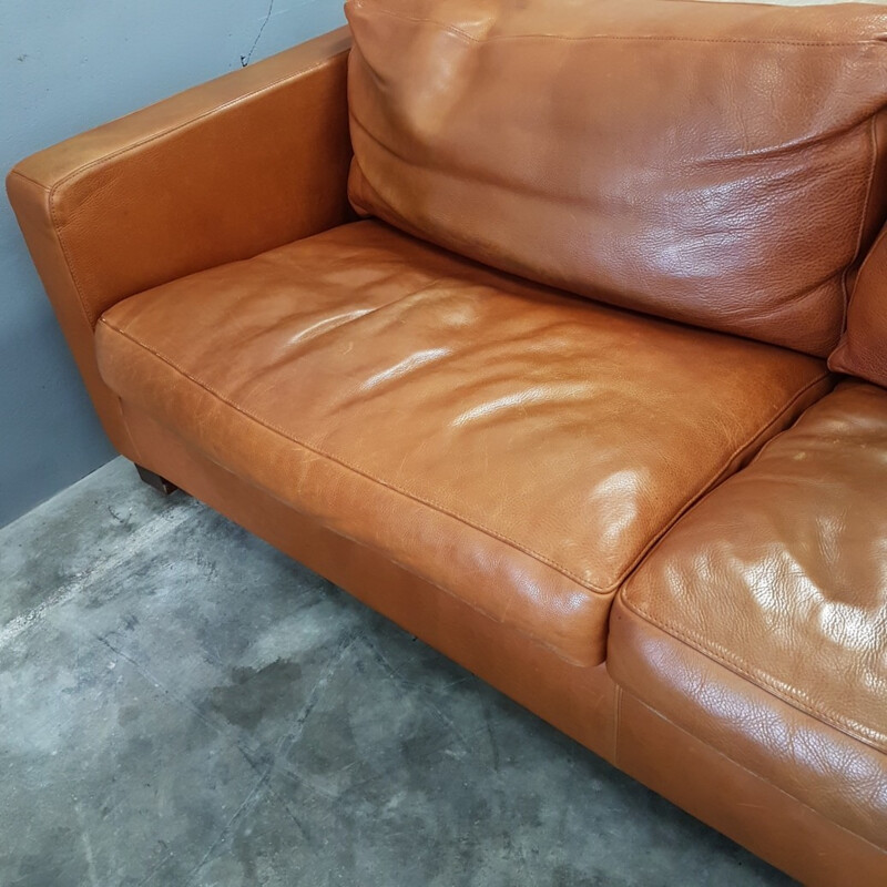 Vintage cognac leather 2 seat sofa by Molinari - 1990s