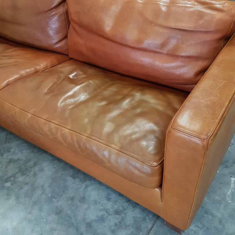 Vintage cognac leather 2 seat sofa by Molinari - 1990s