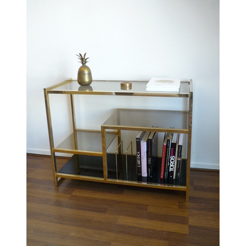 Vintage shelf in gilded metal by Belgo Chrom - 1970s