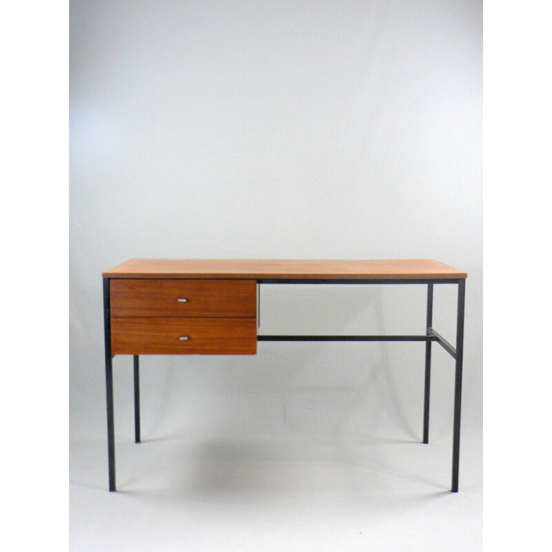 Vintage "Student" Desk, square black lacquered steel metal frame by Pierre Guariche for Meurop - 1950s