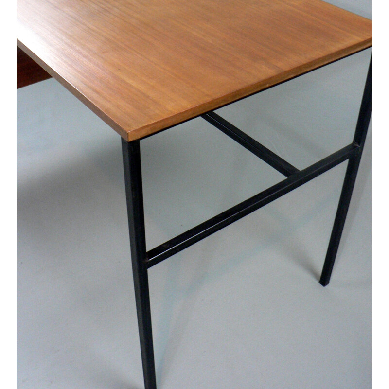 Vintage "Student" Desk, square black lacquered steel metal frame by Pierre Guariche for Meurop - 1950s