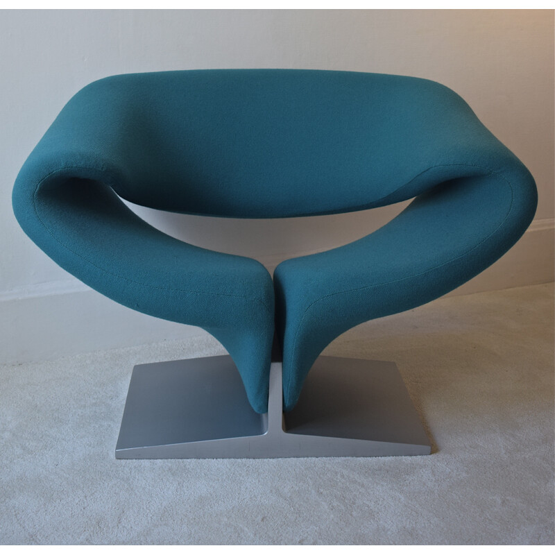Vintage blue "Ribbon" armchair by Pierre Paulin for Artifort - 1970s