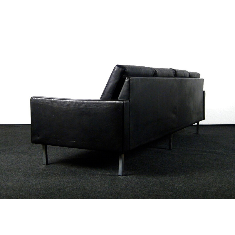 Black 4 seater sofa fully leather and chrome - 1960s