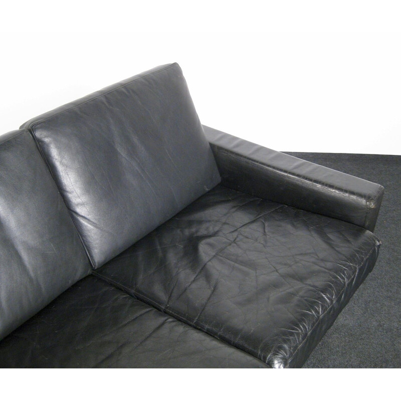 Black 4 seater sofa fully leather and chrome - 1960s