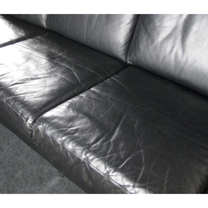 Black 4 seater sofa fully leather and chrome - 1960s