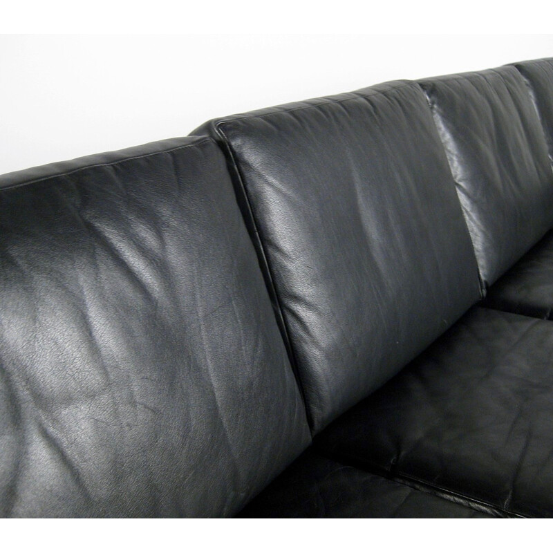 Black 4 seater sofa fully leather and chrome - 1960s