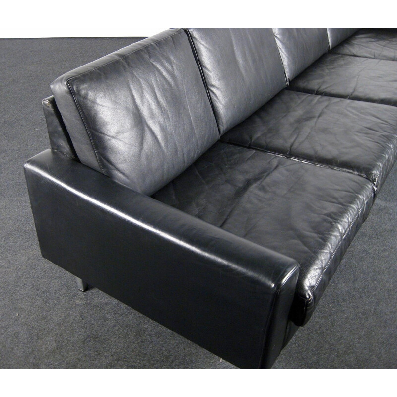 Black 4 seater sofa fully leather and chrome - 1960s