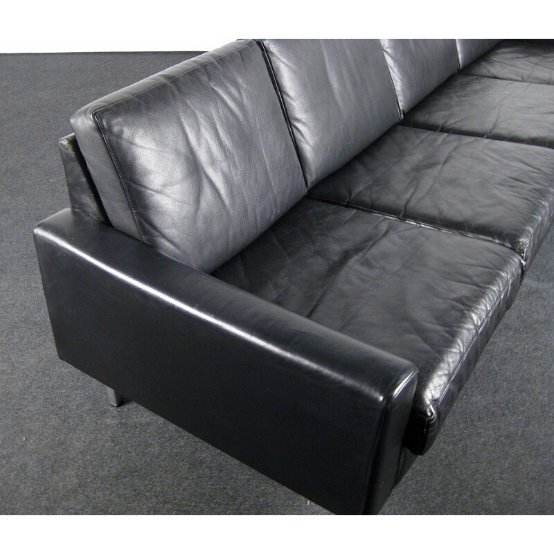 Canapé noir 4 places entièrement cuir et chrome - 1960