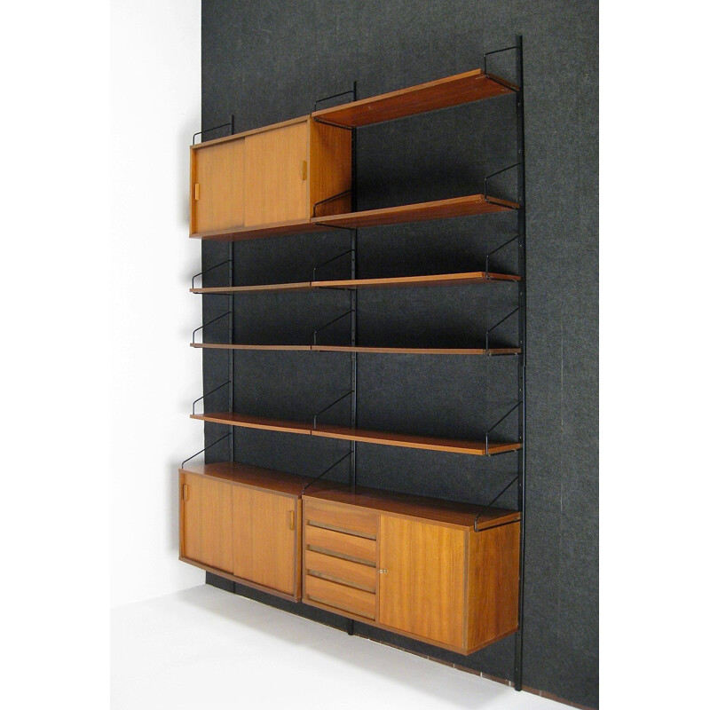 Vintage modular teak shelf and metal - 1950s