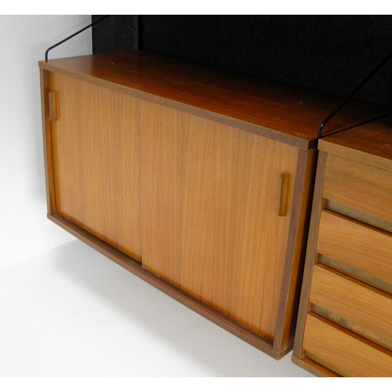 Vintage modular teak shelf and metal - 1950s