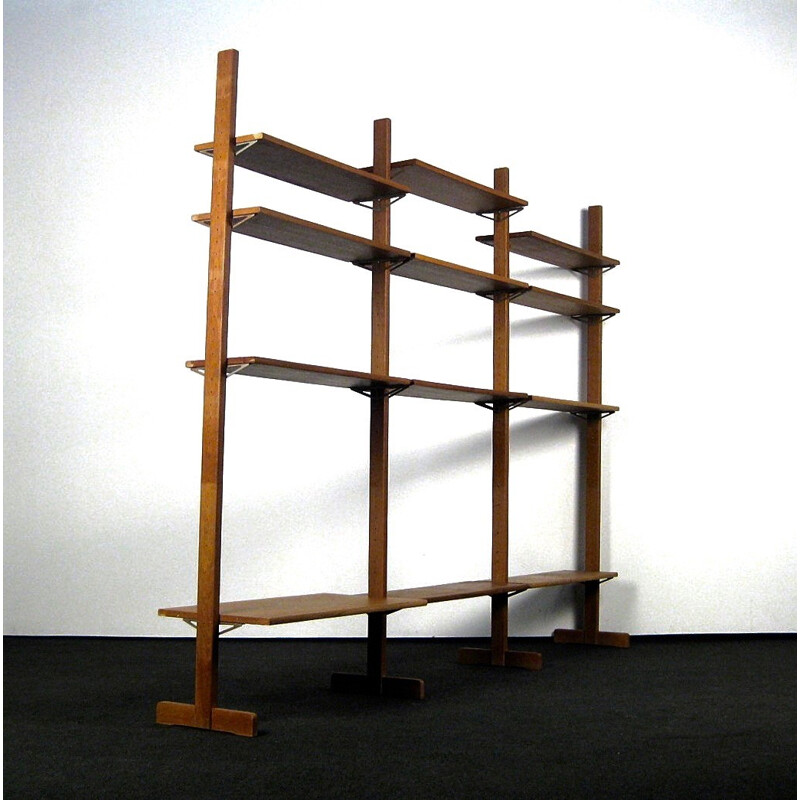 Vintage industrial design modular oak shelf - 1950s