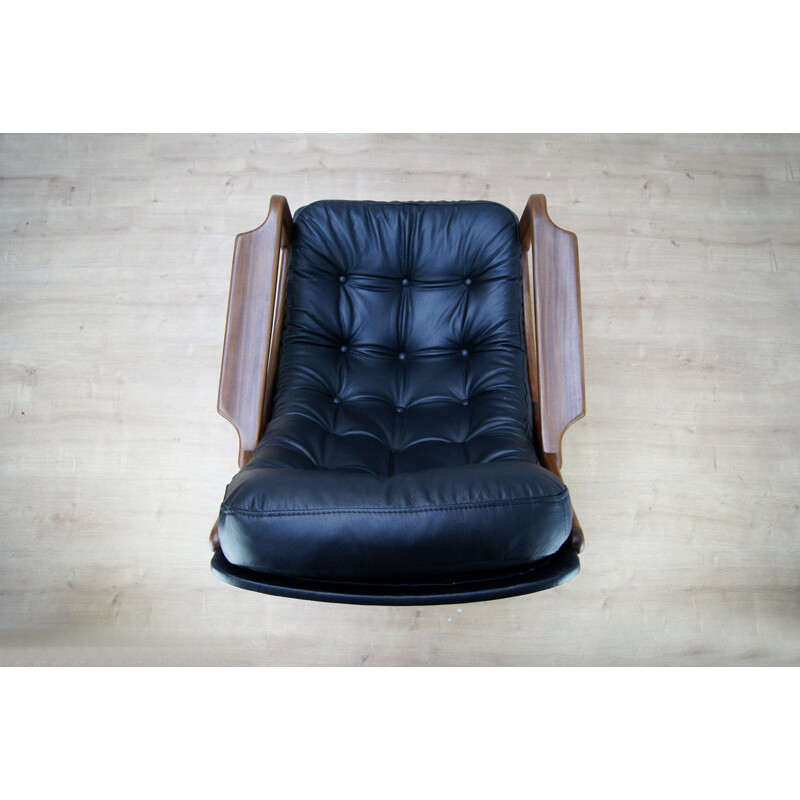 Vintage Leather and Teak Swivel Chair - 1960s