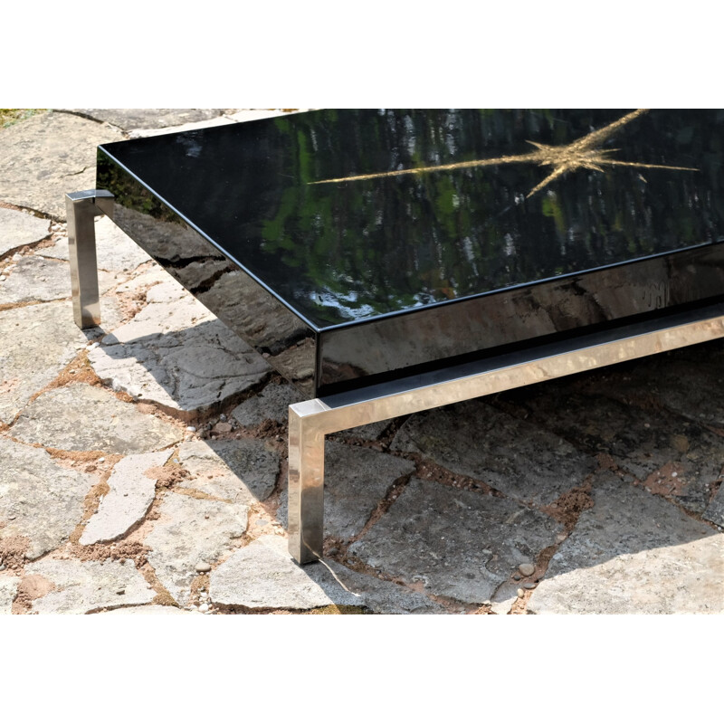 Vintage coffee table with brass base for Maison Guérin - 1970s