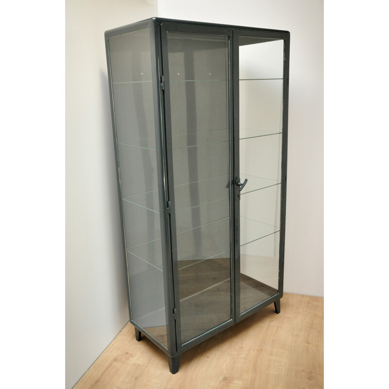 Industrial medical cabinet in glass and steel - 1950s