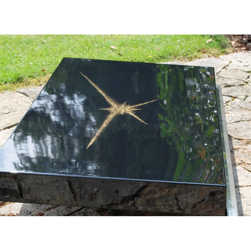 Vintage coffee table with brass base for Maison Guérin - 1970s