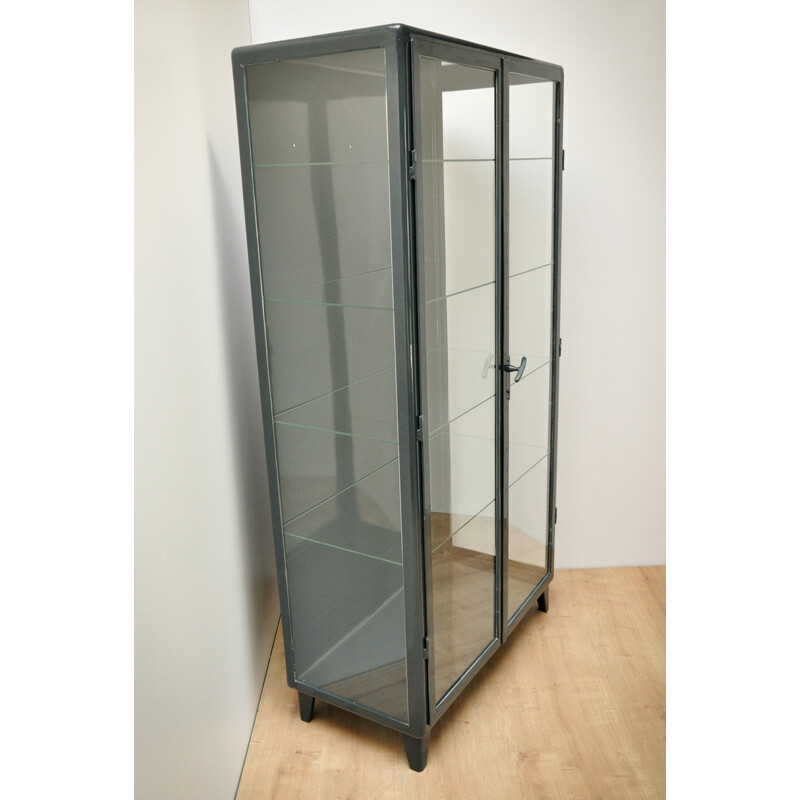 Industrial medical cabinet in glass and steel - 1950s