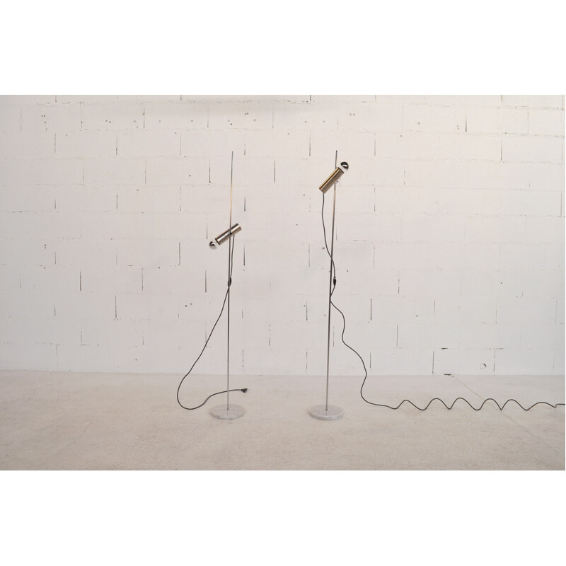 Pair of floor lamps in white marble and chrome steel, Alain RICHARD - 1960s