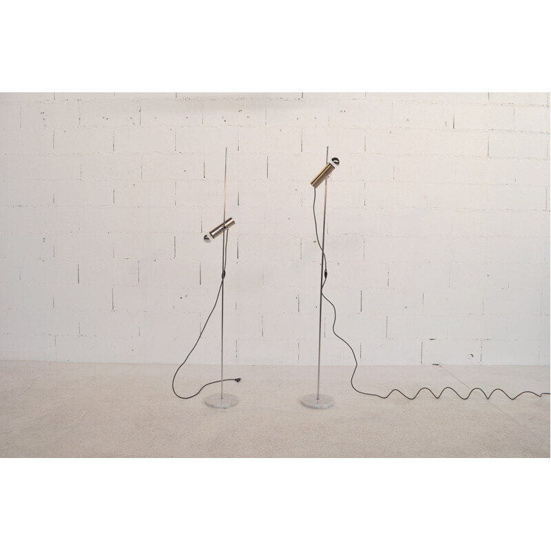 Paire de lampadaires en marbre blanc et acier chromé, Alain RICHARD - 1960
