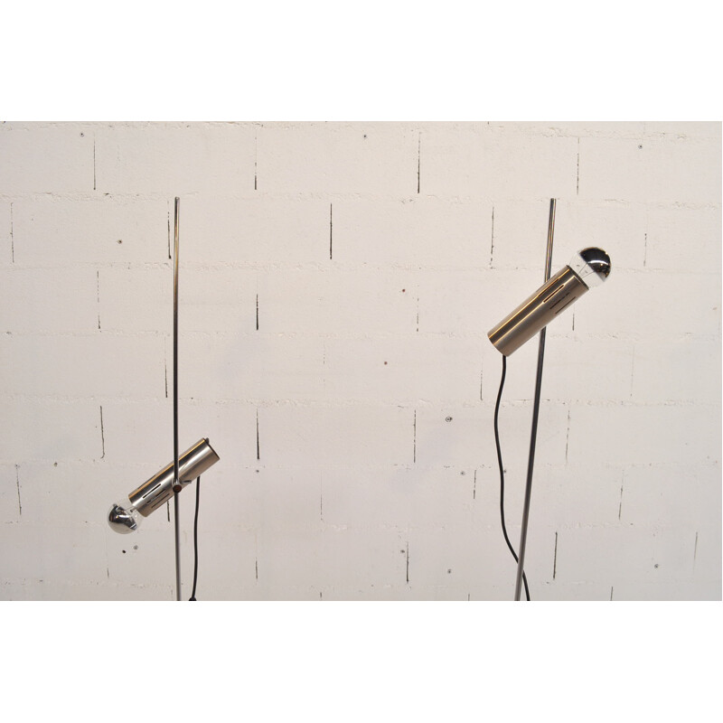Pair of floor lamps in white marble and chrome steel, Alain RICHARD - 1960s